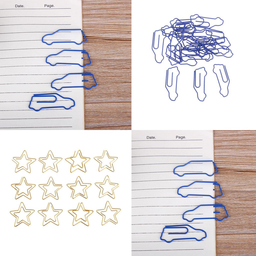 12pcs golden star shape paper clip +20pcs blue car shape marking clips
