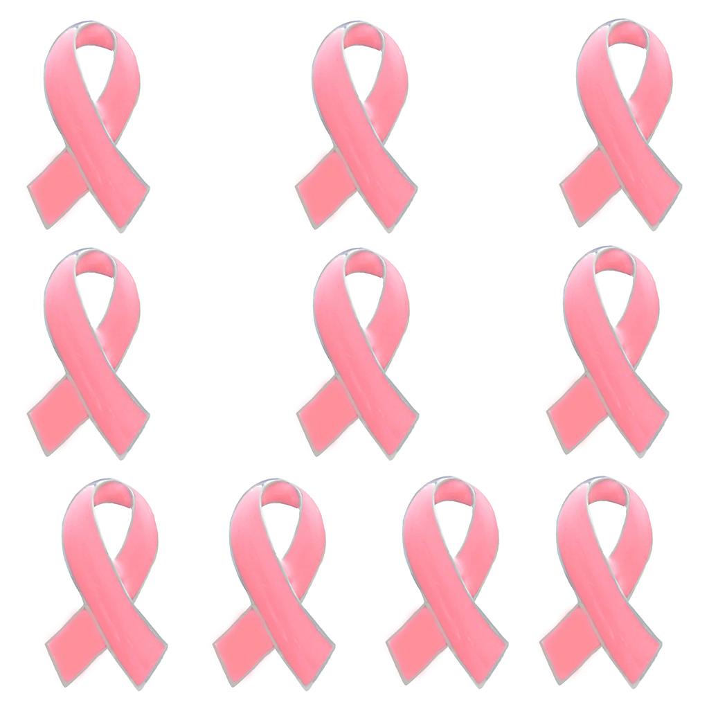 10 Pieces Pink Enamel Breast Cancer Awareness Charity Ribbon Brooches Pins