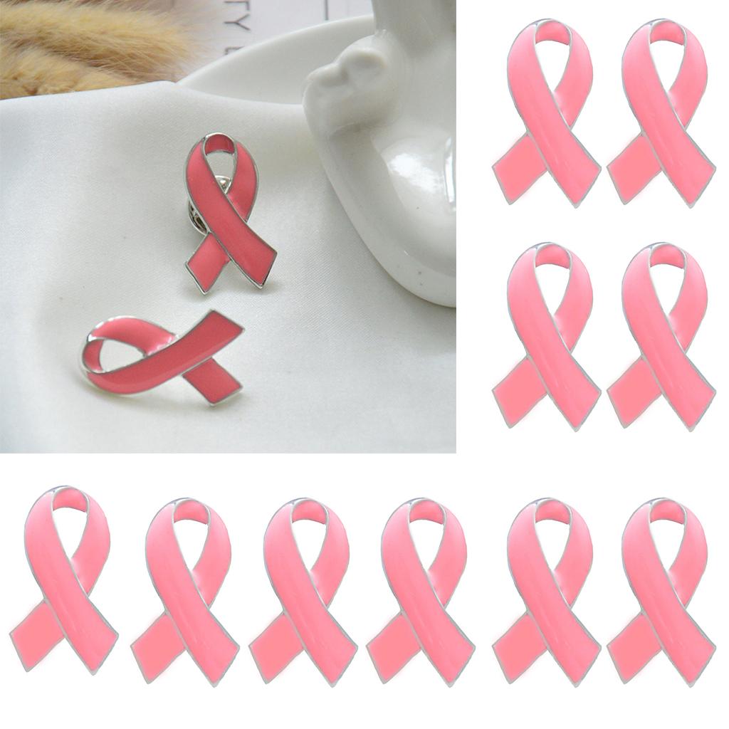10 Pieces Pink Enamel Breast Cancer Awareness Charity Ribbon Brooches Pins