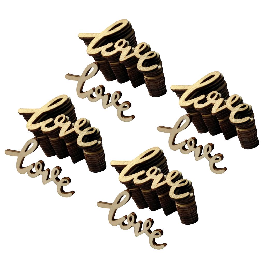 60pcs Handcraft Wooden Cut LOVE Wooden Pieces Embellishment DIY Crafts