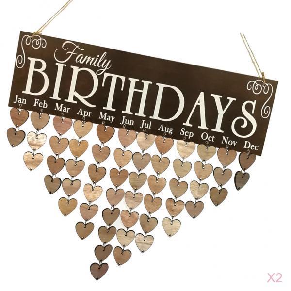 2 Pieces Family Birthdays Reminder Calendar Wooden Board Hanging Plaque Sign