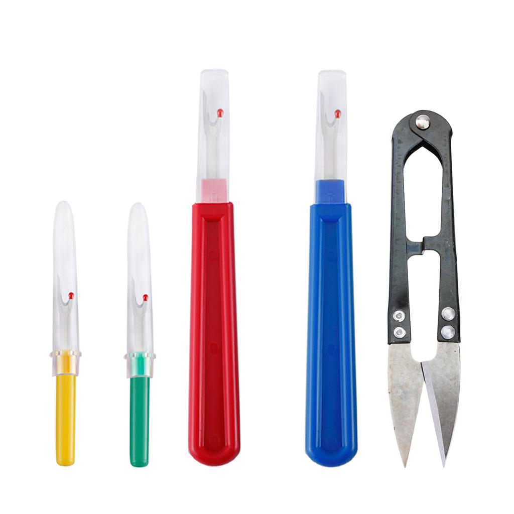 4pcs Seam Ripper with 1pc Yarn Scissors Cross Stitch Tool for Thread Cutting