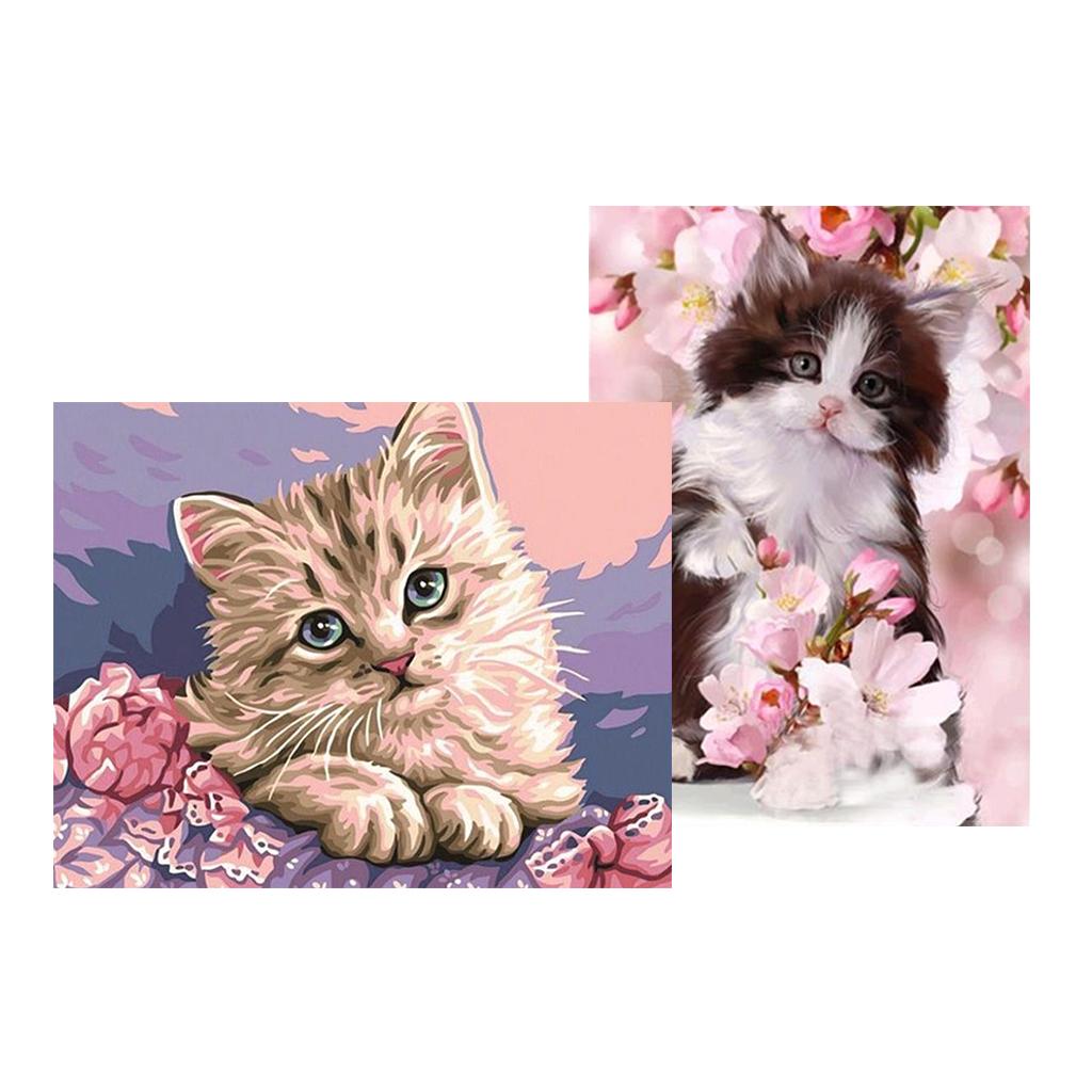 2pcs 5D Diamond Painting Cat and Flower Picture DIY Crafts for Home Ornament