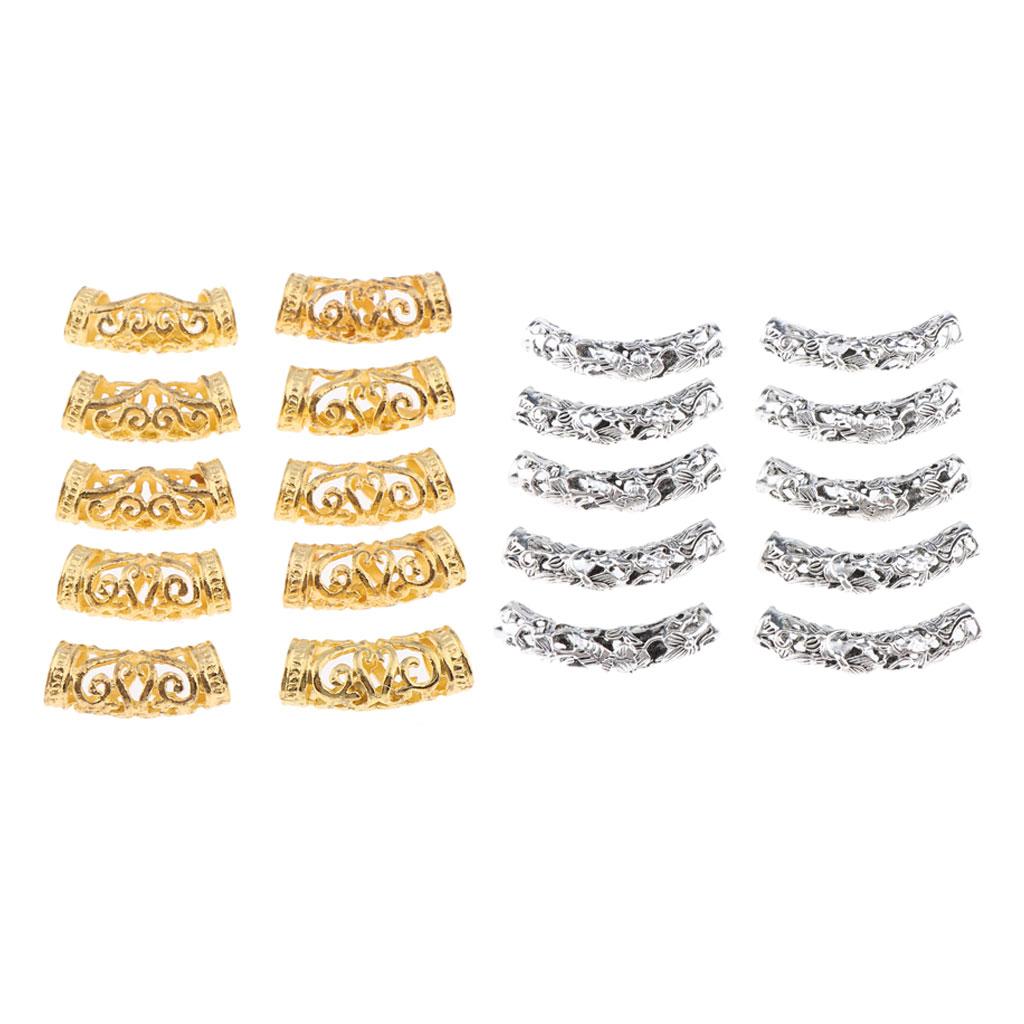 20Pcs Dreadlock Beads Twisted Braid Jewelry Tubes Beard Hair Pendants Cuffs