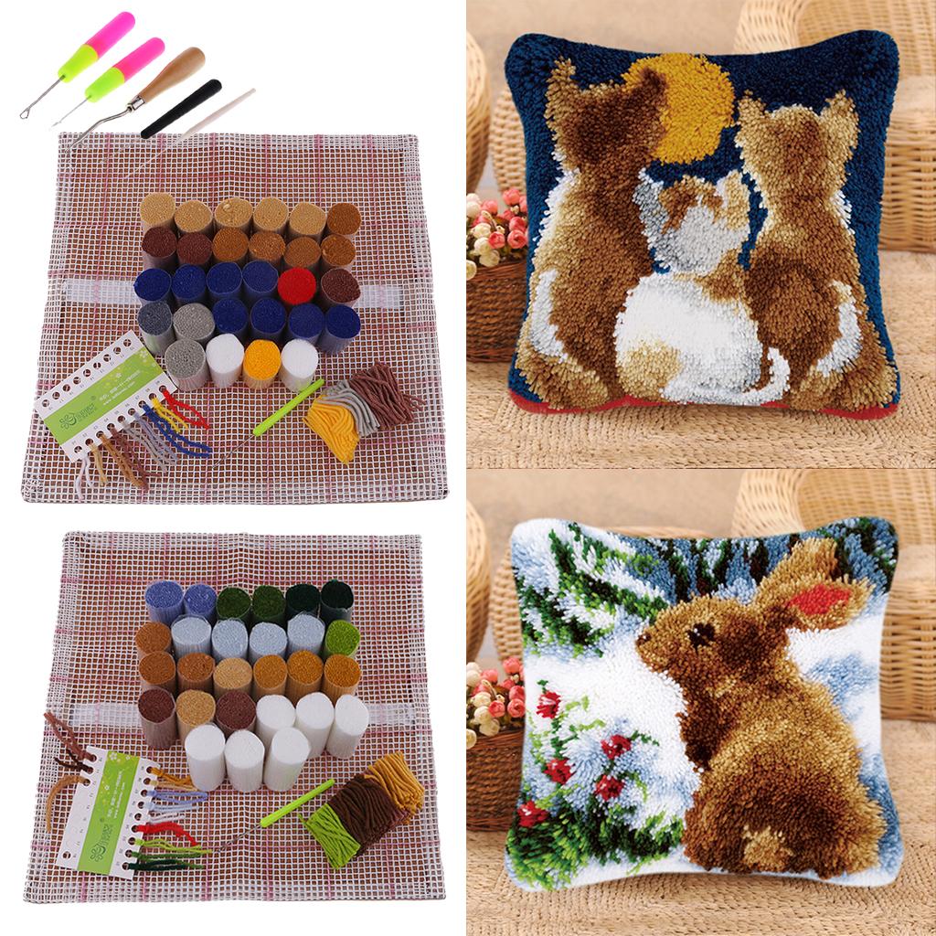 2 Set Pillow Case Latch Hook Kits with 5pcs Latch Hook for Beginners Adults
