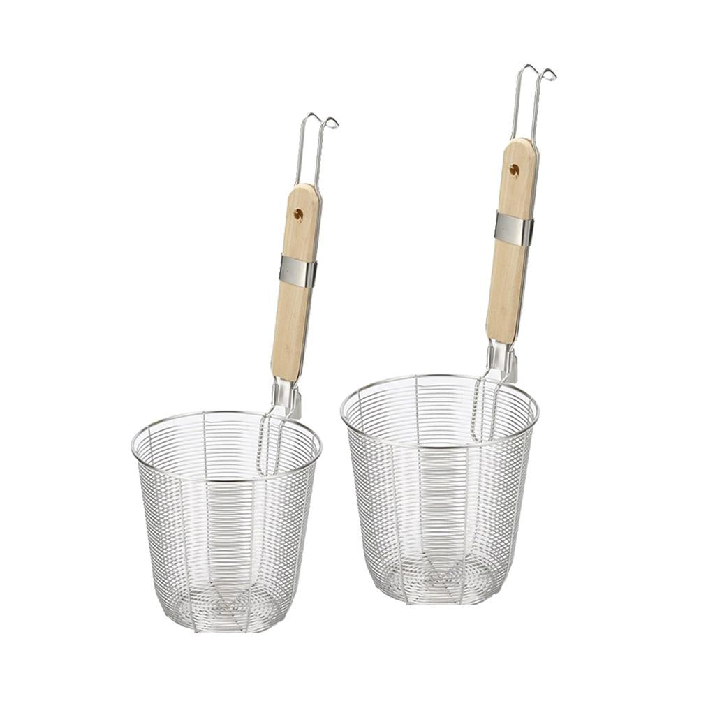 2x Kitchen Noodle Strainers with Hook, Stainless Steel, Deep Fry Basket S+M