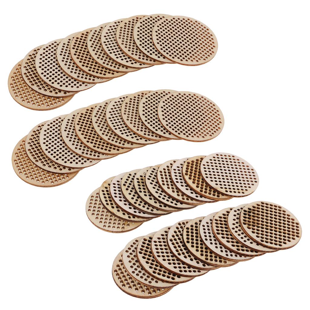 40Pcs Natural Multi-hole Round Wooden Pendant Cross Stitch Board DIY Jewelry