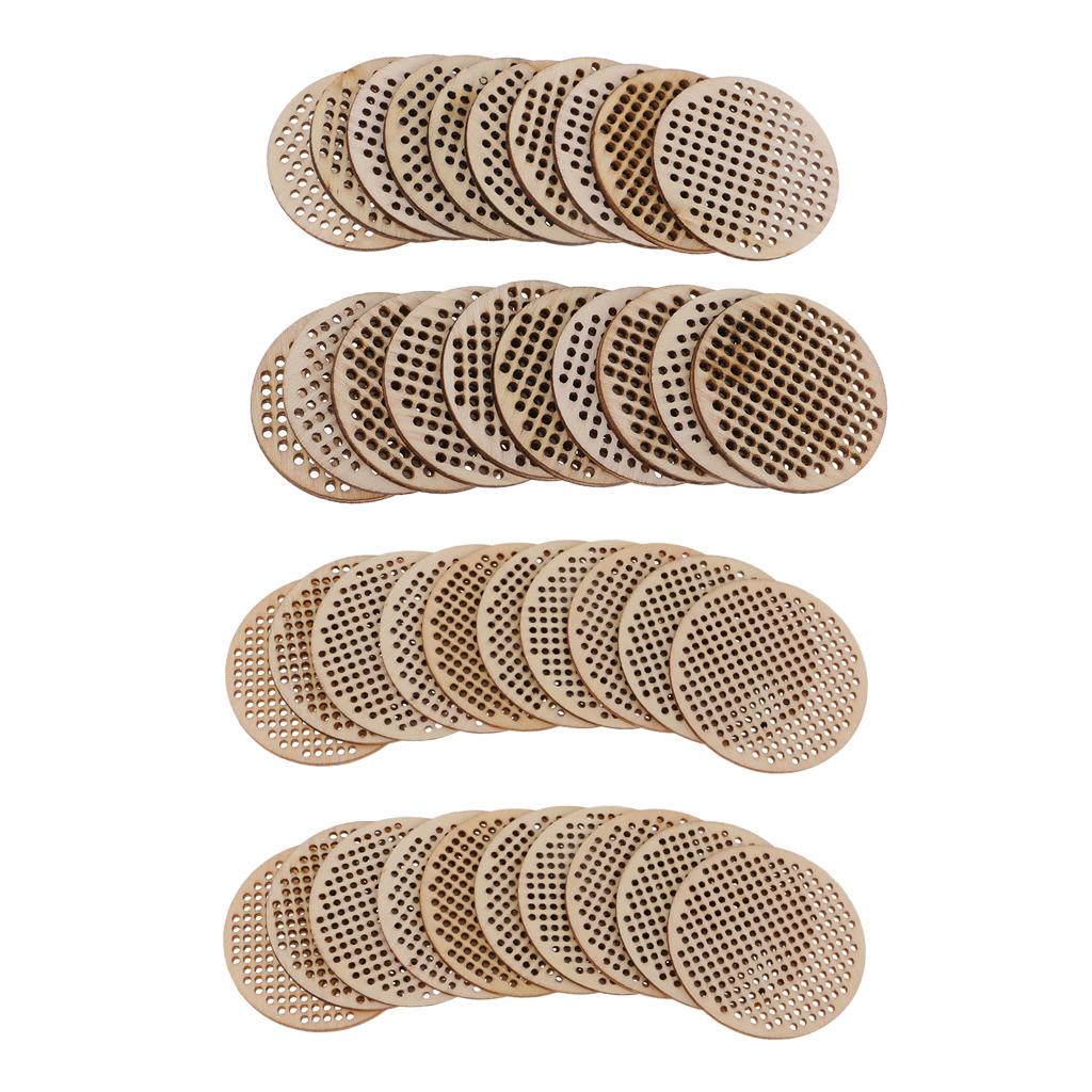 40Pcs Natural Multi-hole Round Wooden Pendant Cross Stitch Board DIY Jewelry