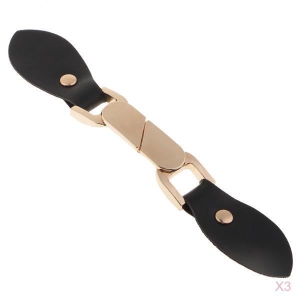 3 Pair PU Leather Alloy Snap Toggle Button for Bags Coat Fastener 16cm Long