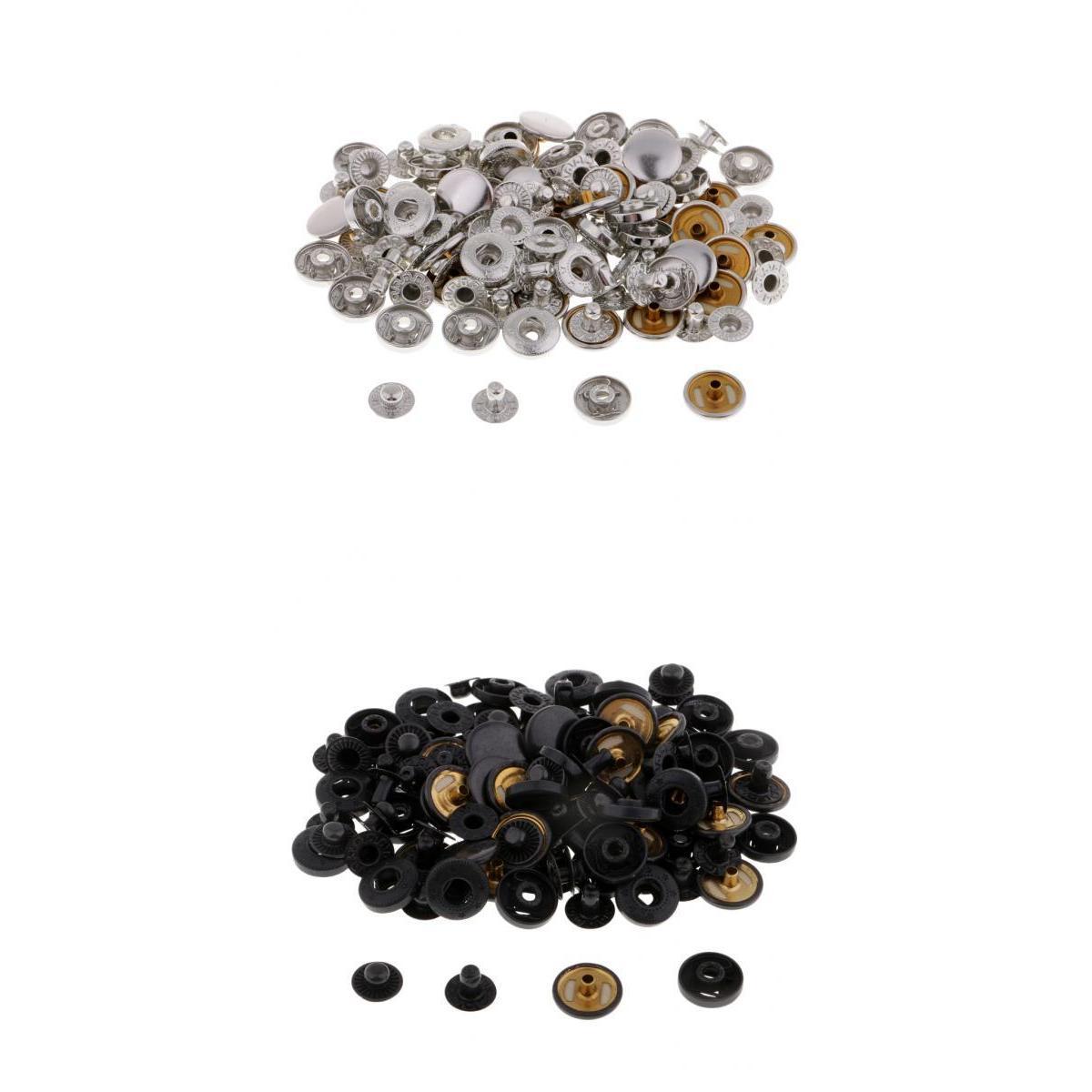 60 Sets White Black Metal Fasteners Snap Rivets Buttons for Leather Crafts
