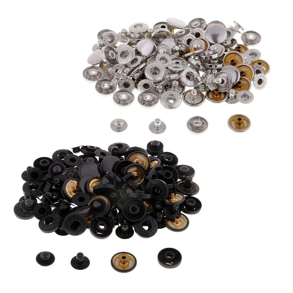 60 Sets White Black Metal Fasteners Snap Rivets Buttons for Leather Crafts