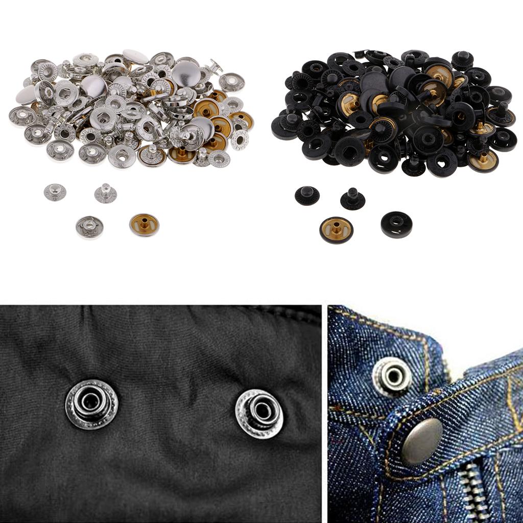 60 Sets White Black Metal Fasteners Snap Rivets Buttons for Leather Crafts