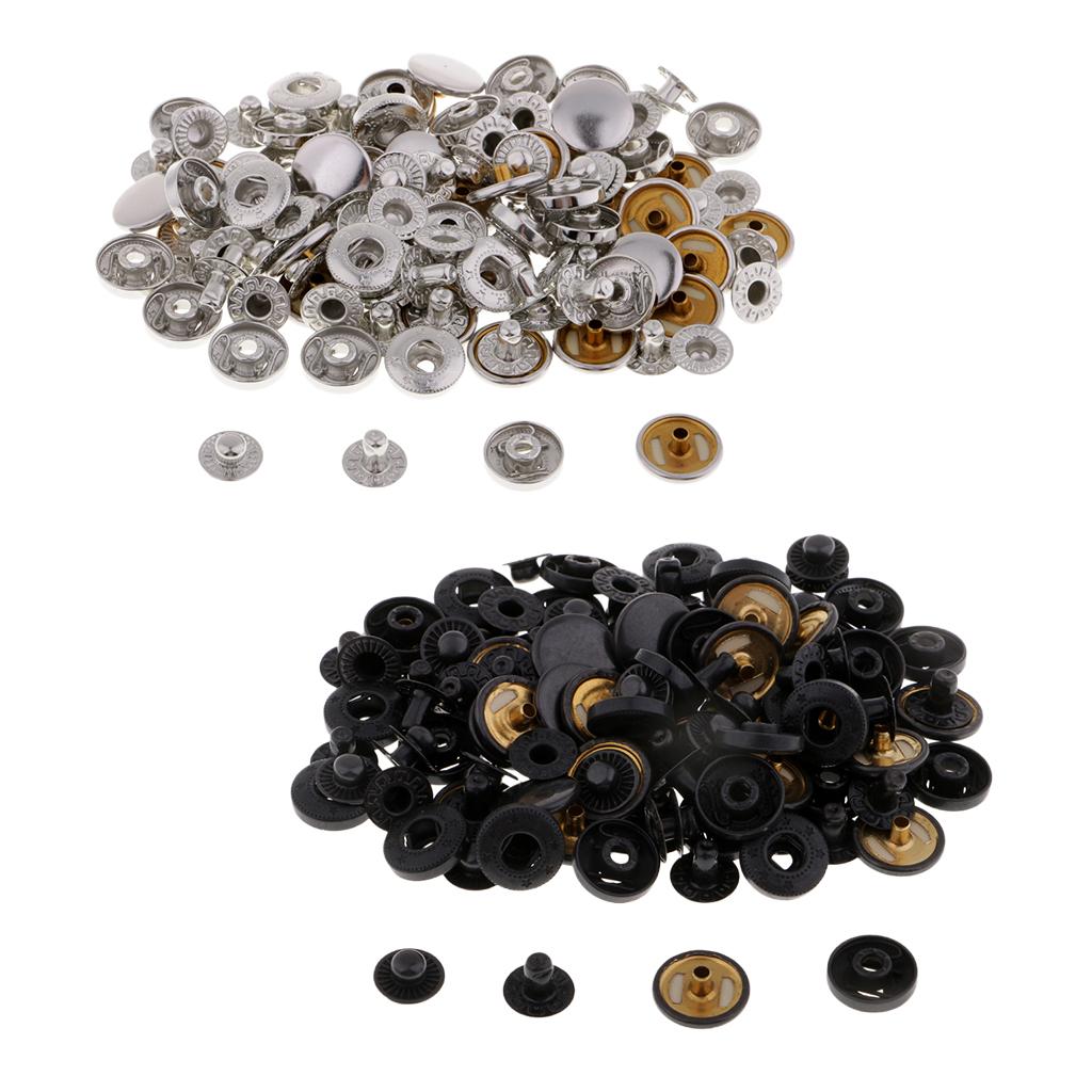 60 Sets White Black Metal Fasteners Snap Rivets Buttons for Leather Crafts