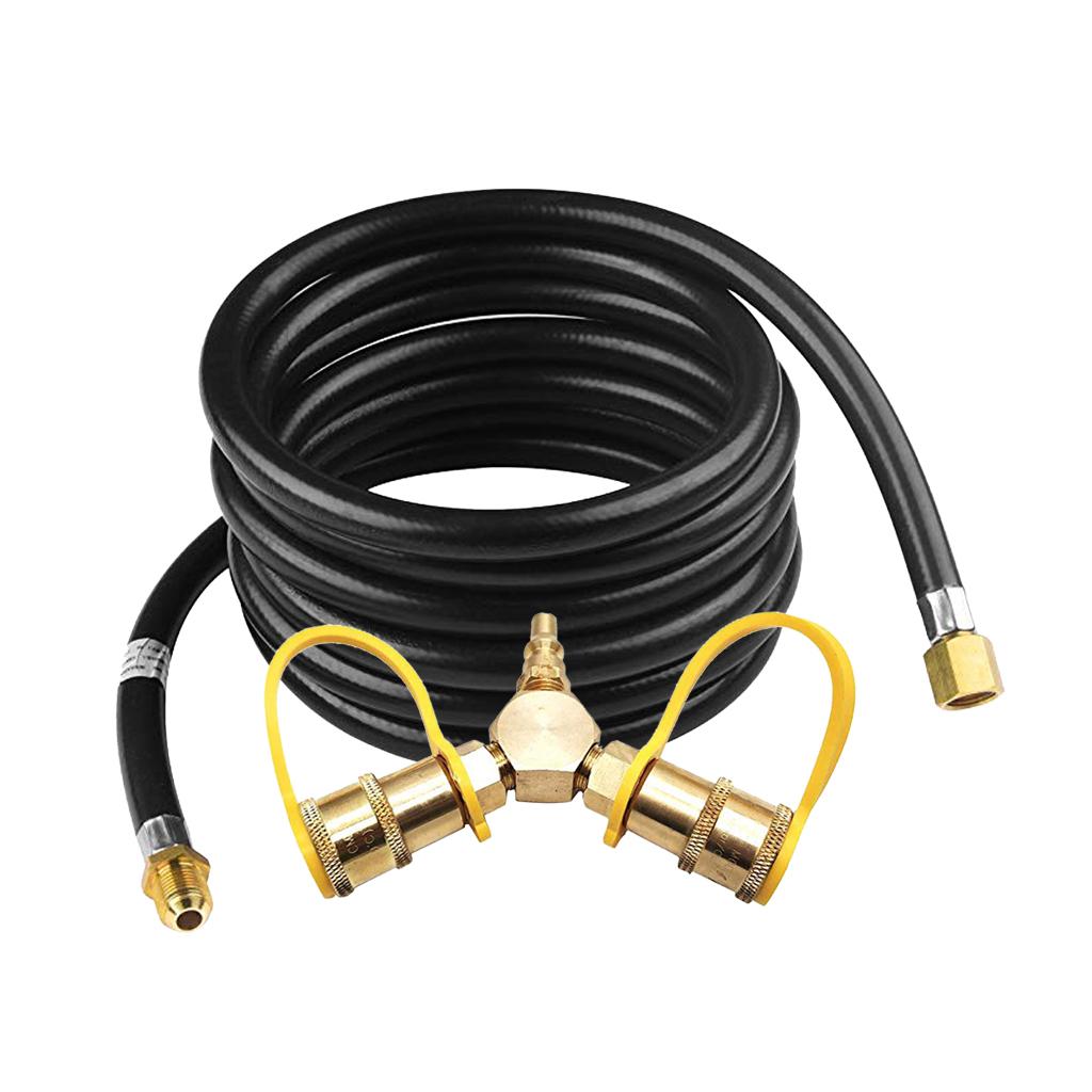 Brass 1/4 Propane Y Splitter Quick Connect Adapter Fitting Connector & Hose"