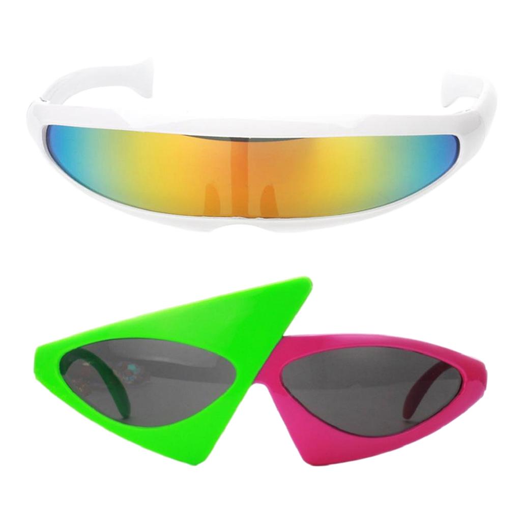 2 Pieces Sunglasses Party Glasses Photo Props Futuristic Narrow