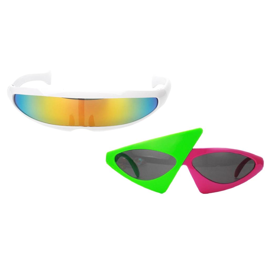 2 Pieces Sunglasses Party Glasses Photo Props Futuristic Narrow
