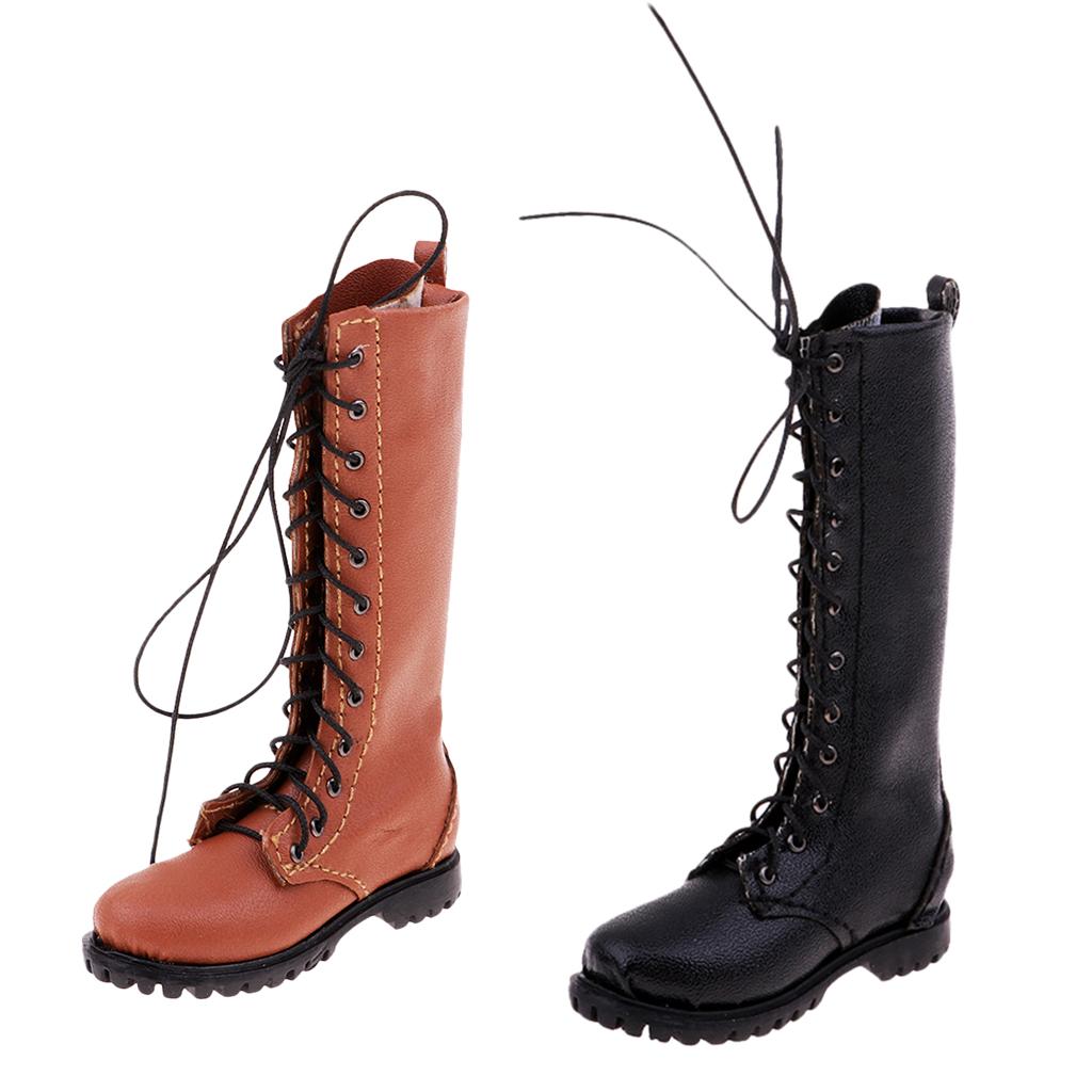 2 Pairs 1:6 PU Leather Boots Male Shoes for 12inch Soldier Action Figure
