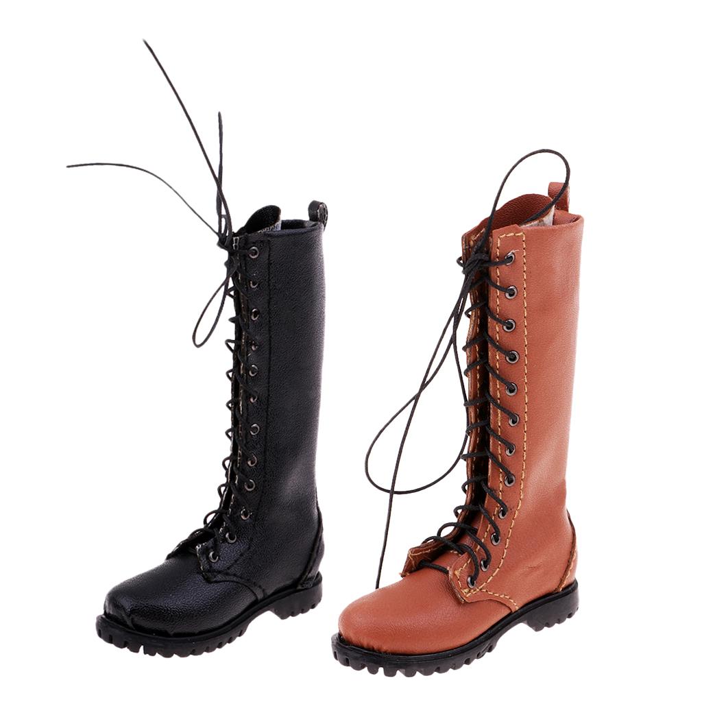 2 Pairs 1:6 PU Leather Boots Male Shoes for 12inch Soldier Action Figure