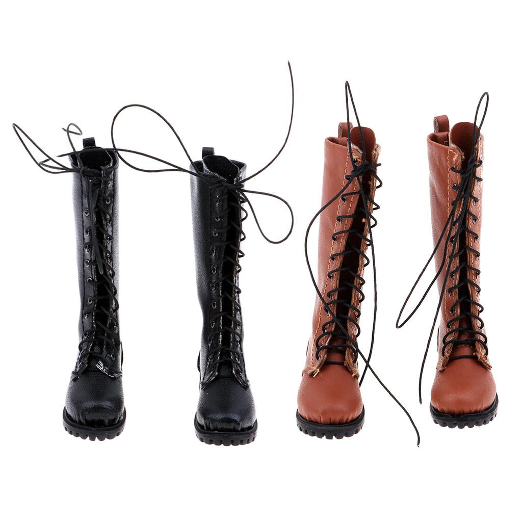 2 Pairs 1:6 PU Leather Boots Male Shoes for 12inch Soldier Action Figure