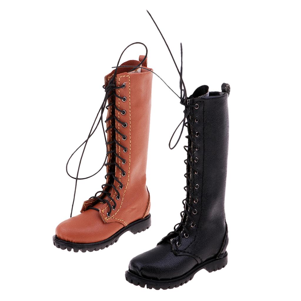 2 Pairs 1:6 PU Leather Boots Male Shoes for 12inch Soldier Action Figure