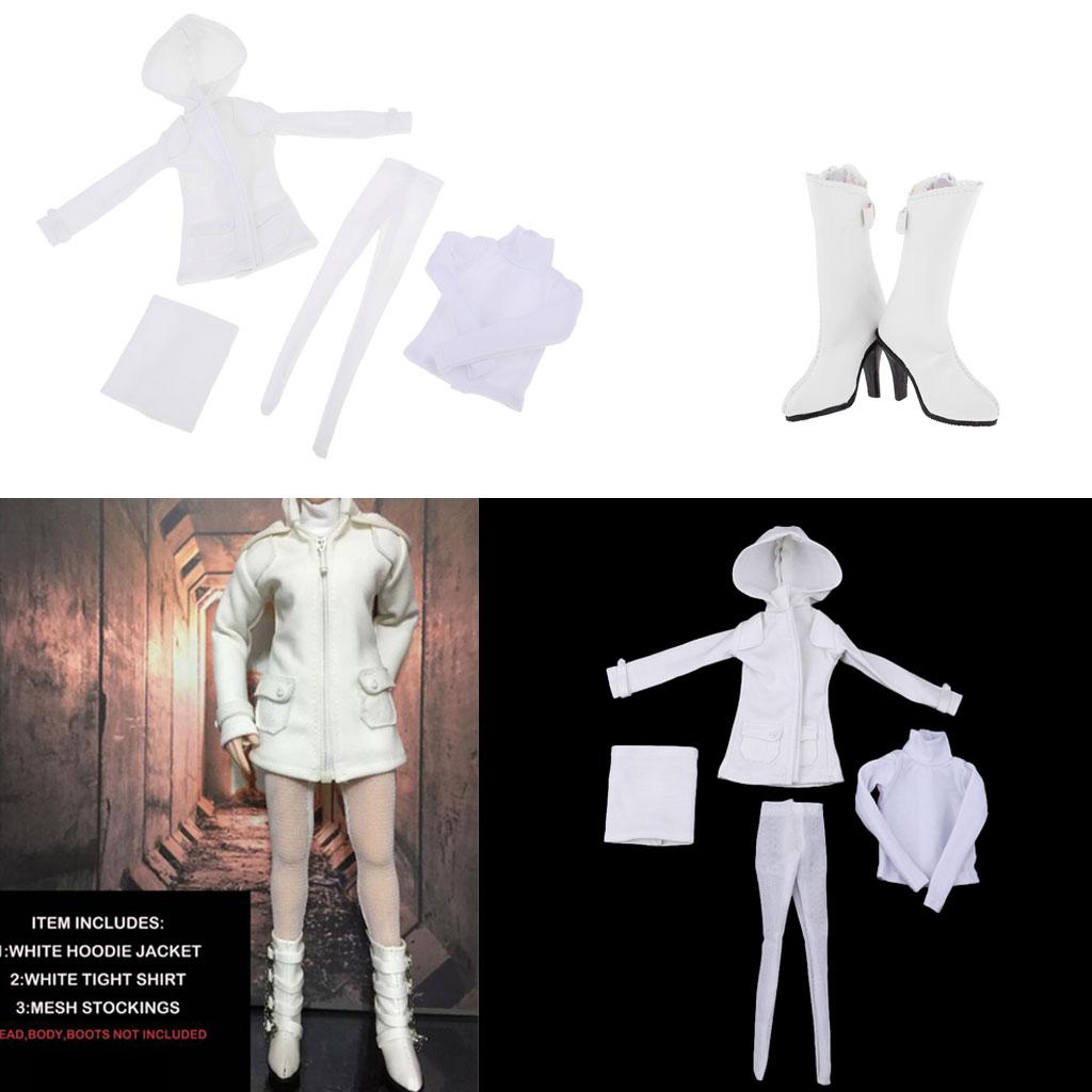 1/6 Female Hoodie Jacket Shirt Skirt&High-Heeled Boots for 12 Action Figure"