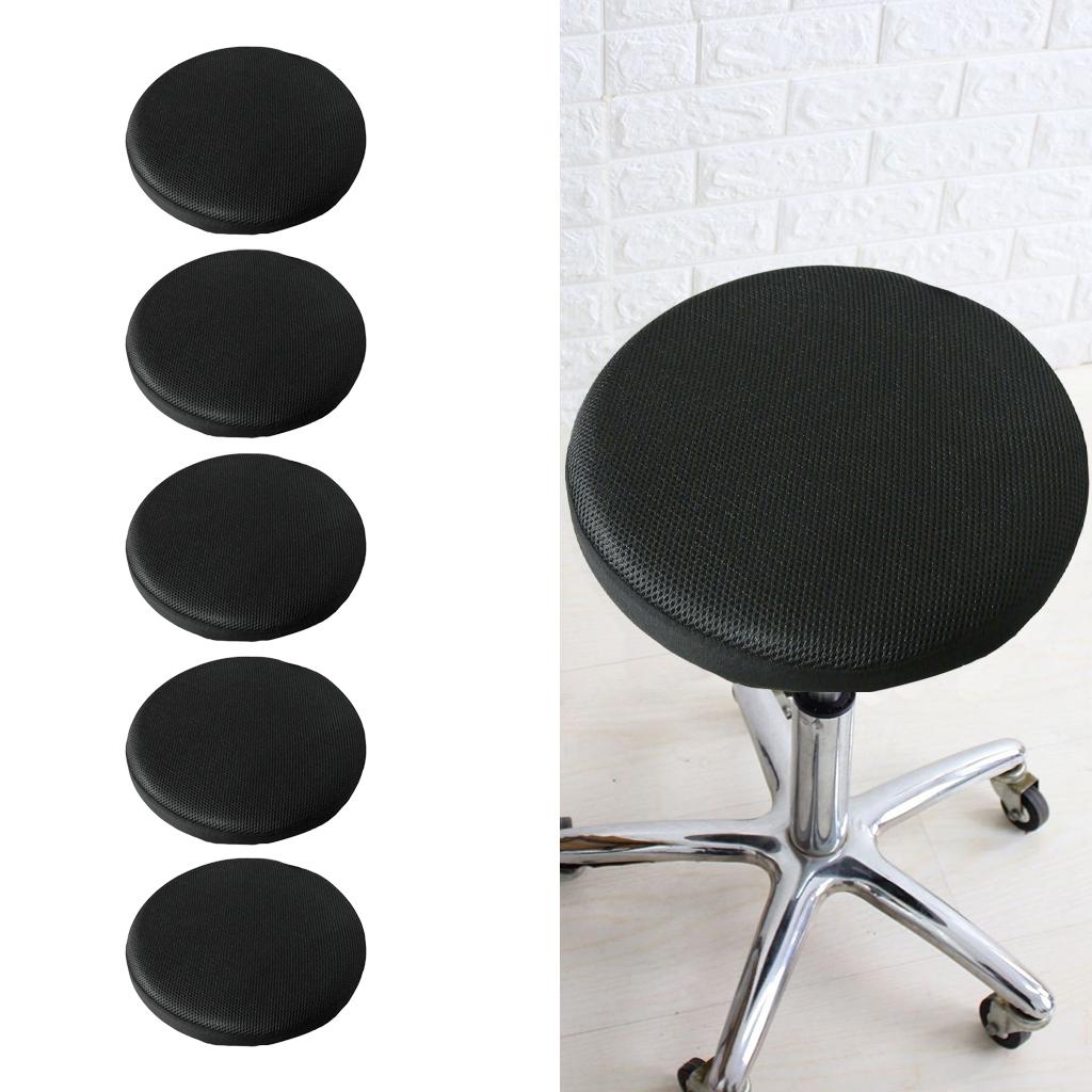 5pcs Bar Stool Covers Round Chair Seat Cover Sleeve Protector Black 40cm