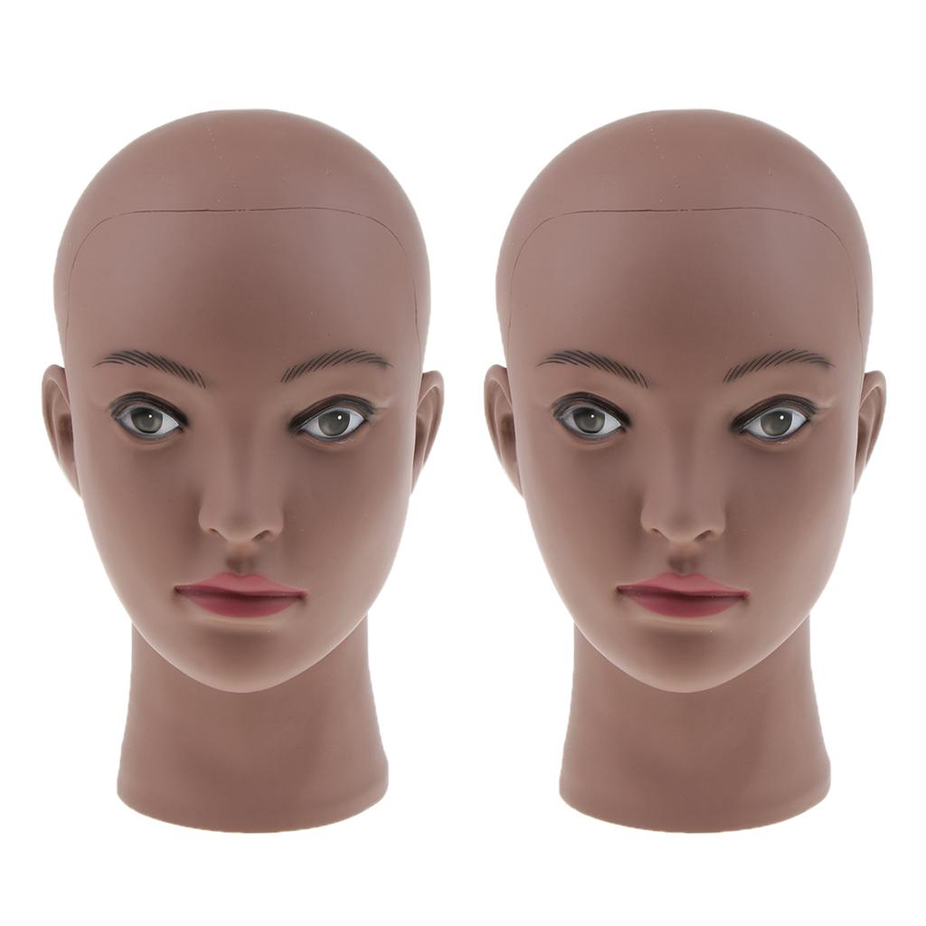 2pcs Mannequin Head Brown Female Pro Cosmetology Wig Glasses Display Model