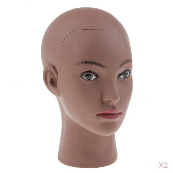 2pcs Mannequin Head Brown Female Pro Cosmetology Wig Glasses Display Model