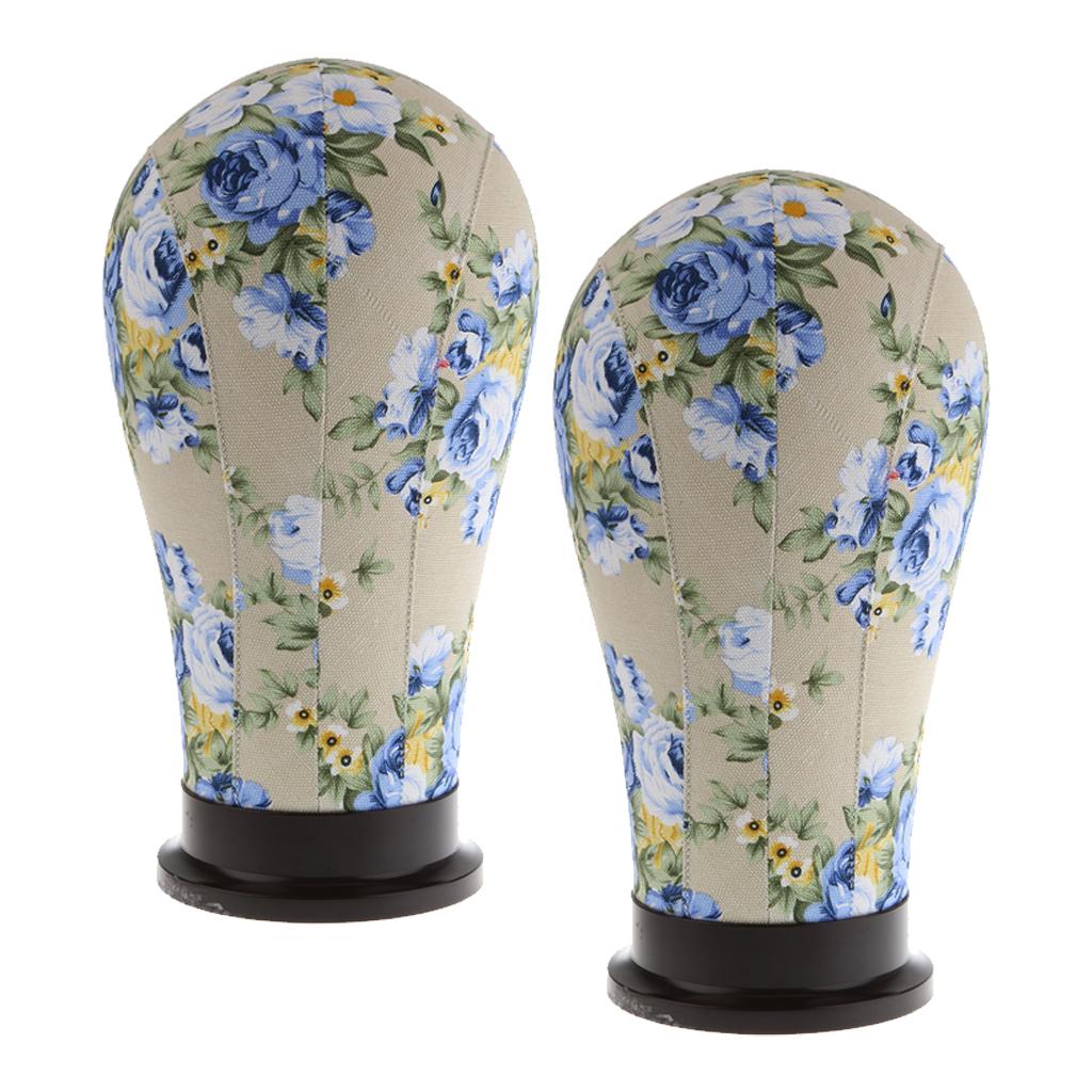 2x Mannequin Model Cork Head Canvas Block Wig Display Holder 21 Blue Peony"