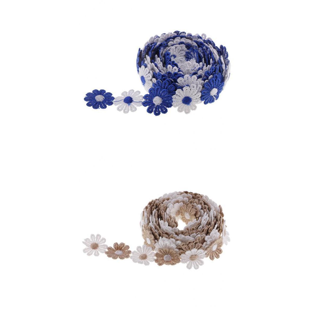 2 Pieces 3 Yards 25mm Daisy Flower Embroidery Lace Trim Ribbon Sewing Crafts