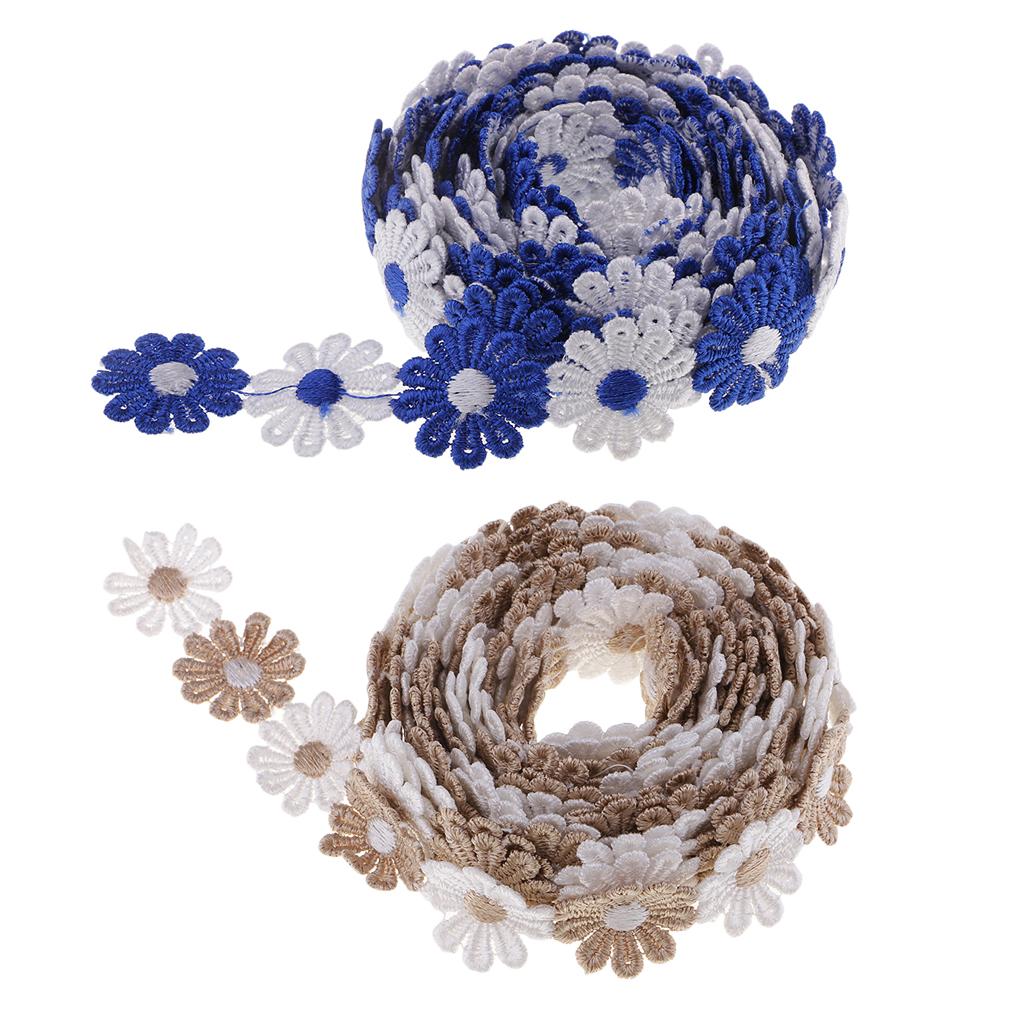 2 Pieces 3 Yards 25mm Daisy Flower Embroidery Lace Trim Ribbon Sewing Crafts