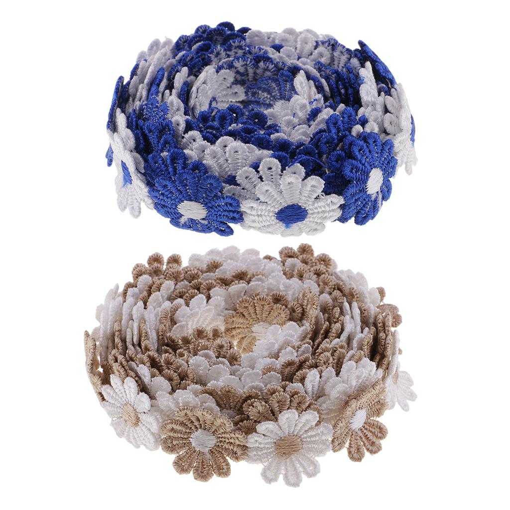 2 Pieces 3 Yards 25mm Daisy Flower Embroidery Lace Trim Ribbon Sewing Crafts
