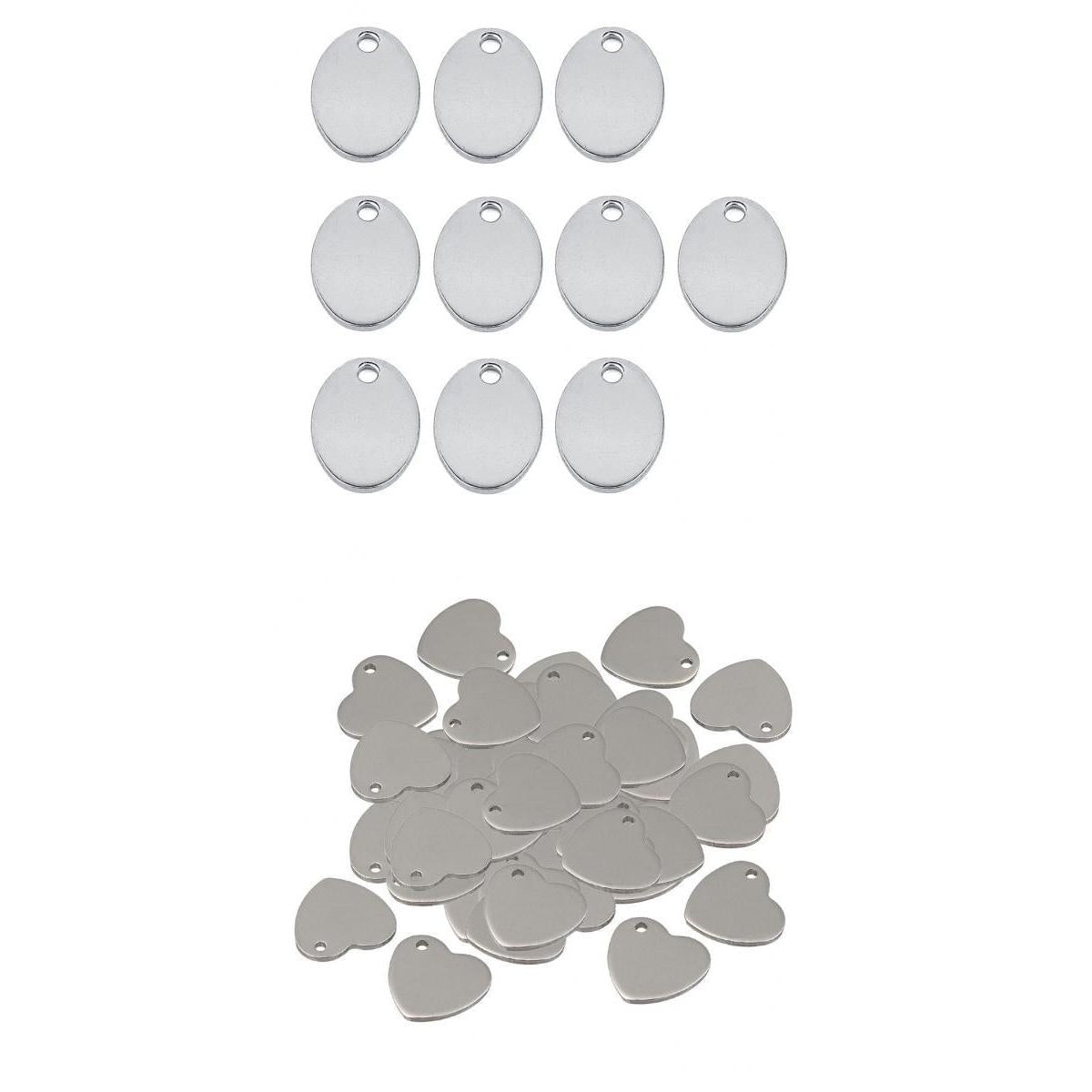 60Pc Metal Flat Heart Oval Blank Stamping Charms Tag Pendants Jewelry Making