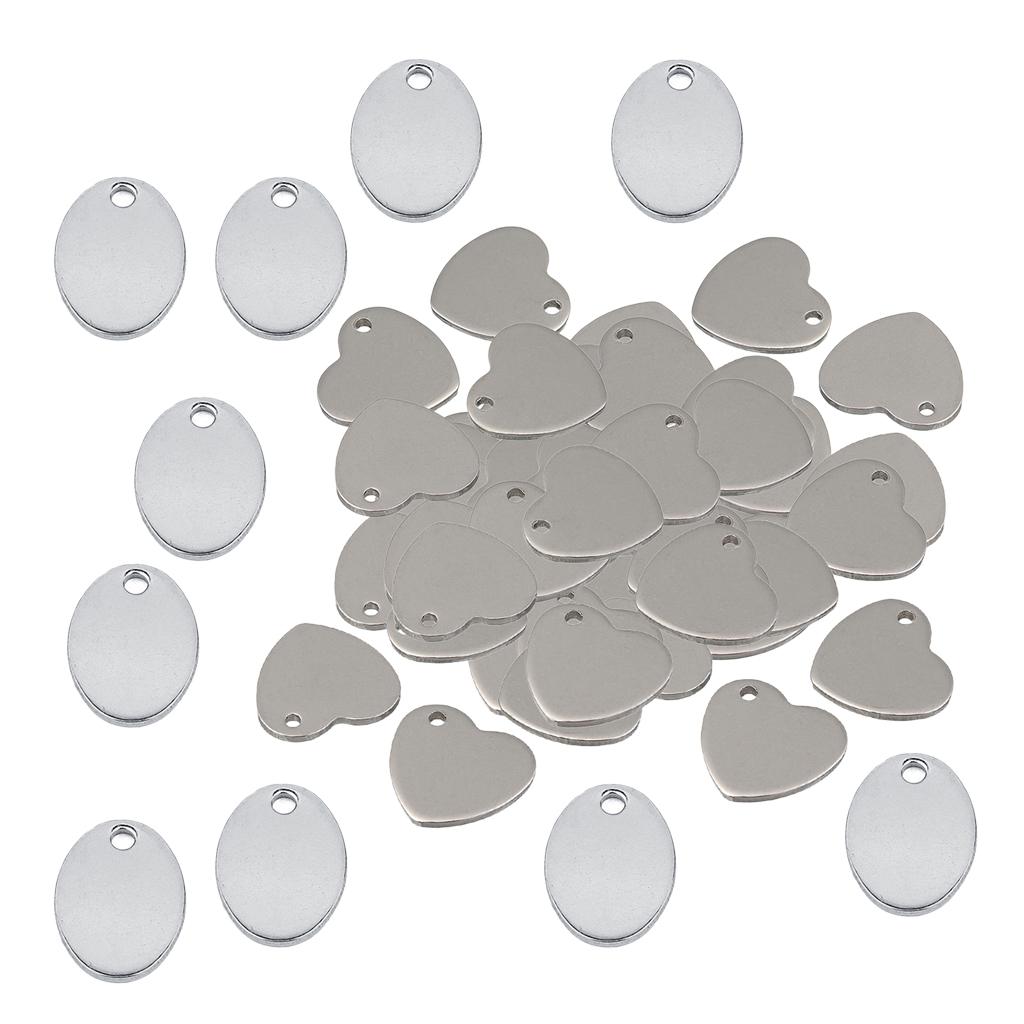 60Pc Metal Flat Heart Oval Blank Stamping Charms Tag Pendants Jewelry Making