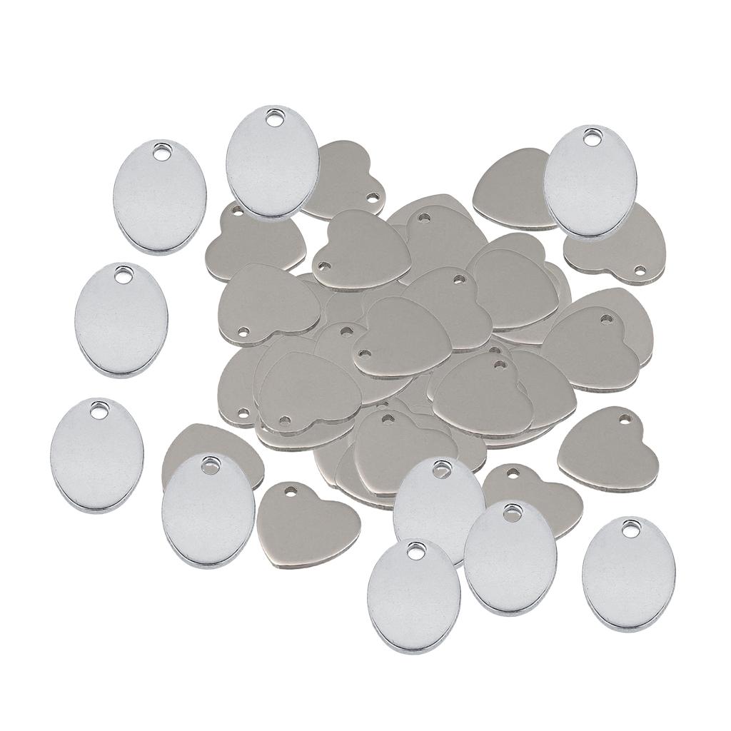 60Pc Metal Flat Heart Oval Blank Stamping Charms Tag Pendants Jewelry Making