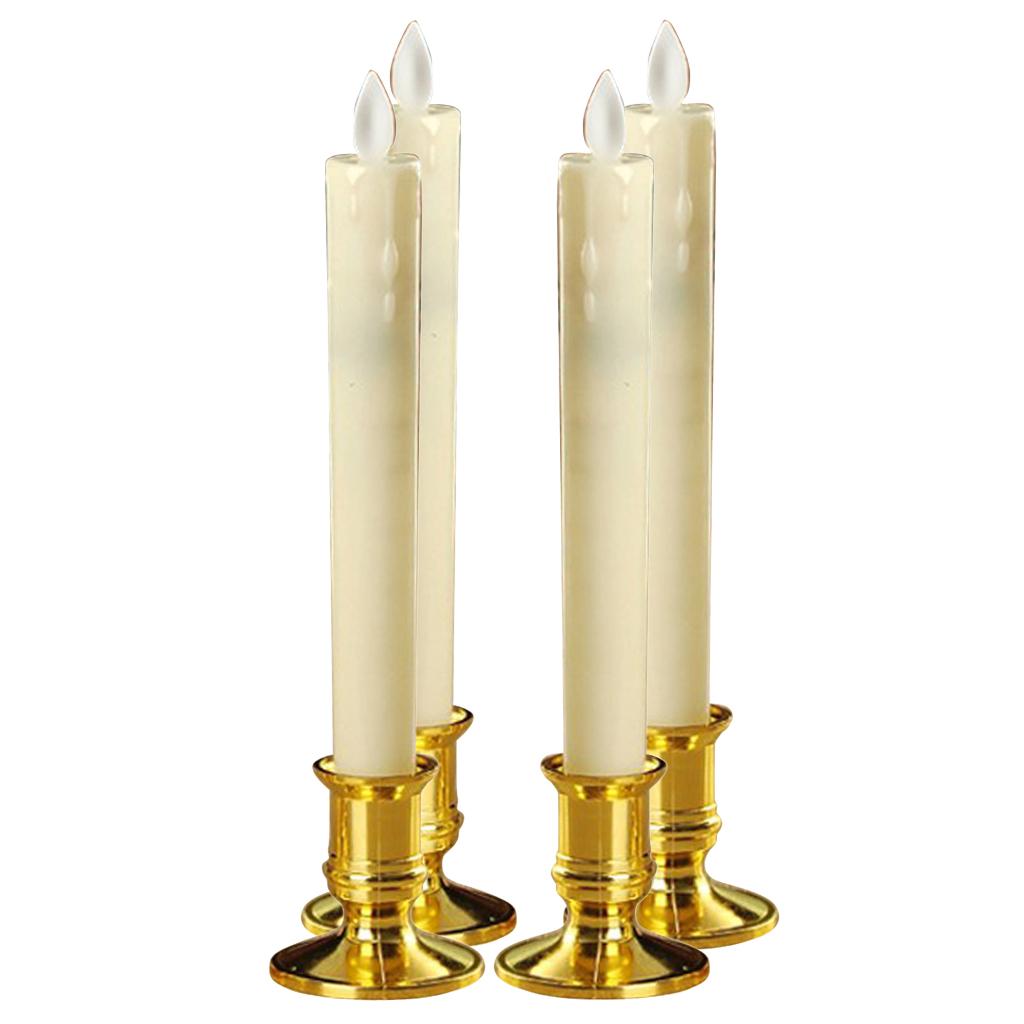 4pcs Warm LED Candle Romantic Swing Flame Real Candles Home Wedding Gold B