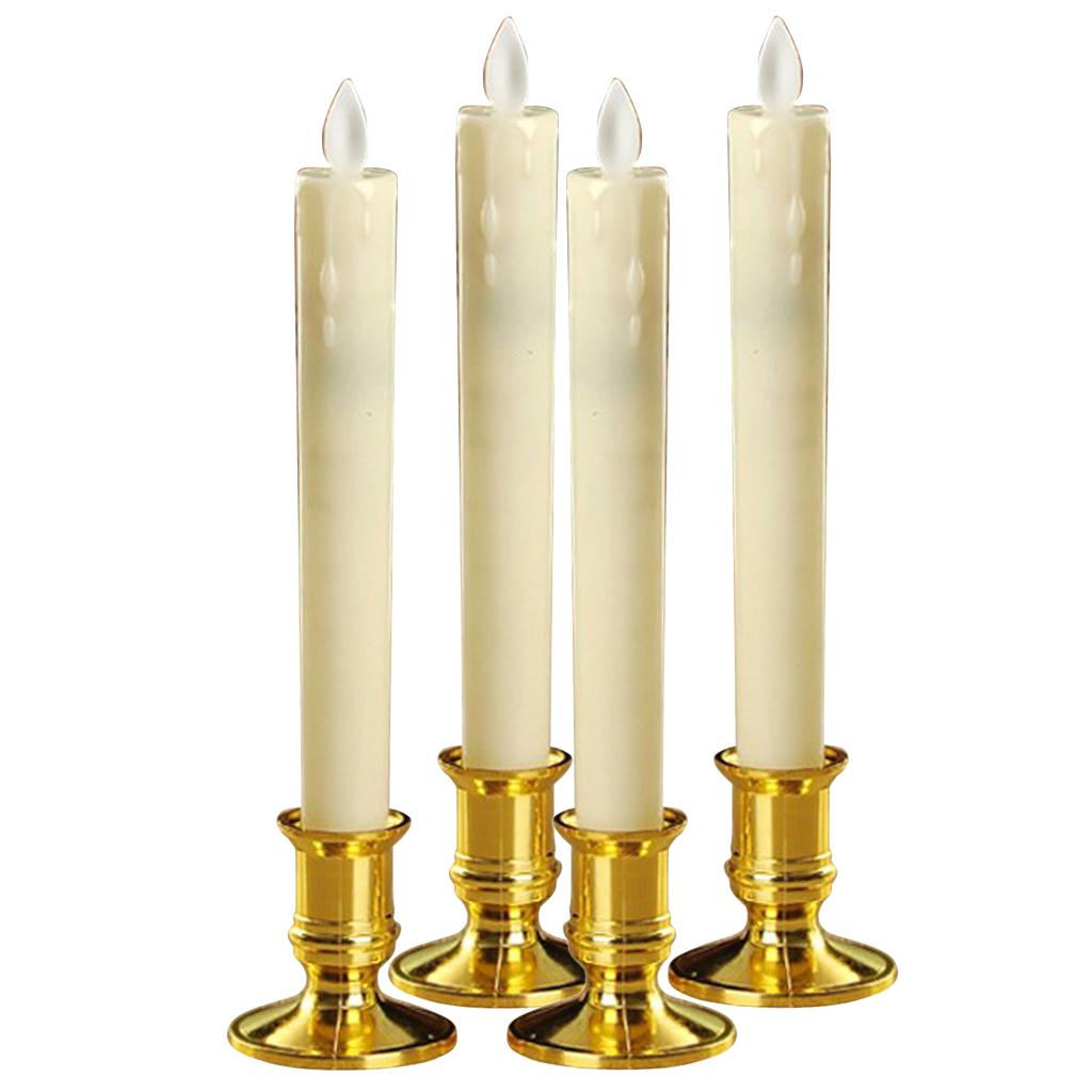 4pcs Warm LED Candle Romantic Swing Flame Real Candles Home Wedding Gold B