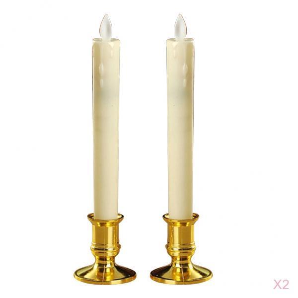 4pcs Warm LED Candle Romantic Swing Flame Real Candles Home Wedding Gold B