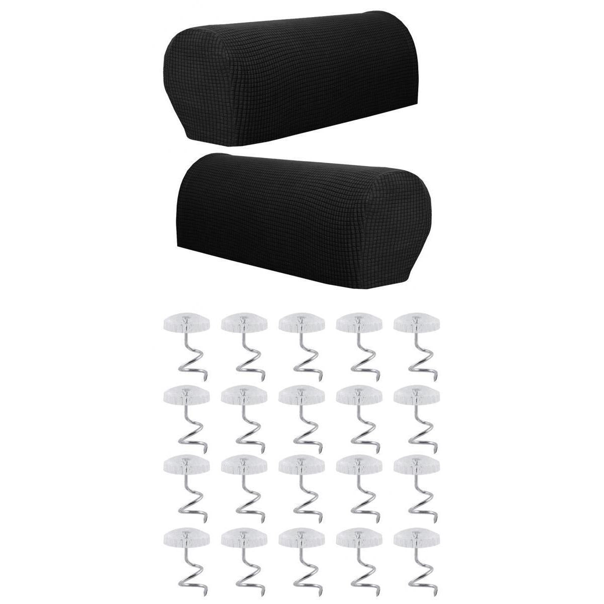 1 Pair Furniture Sofa Armrest Covers Protectors with 20 Twist Pins Black