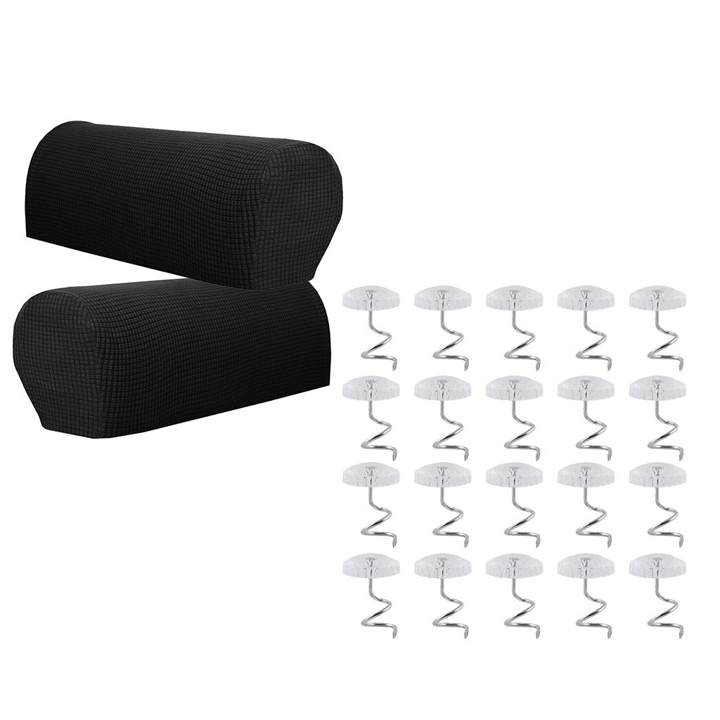 1 Pair Furniture Sofa Armrest Covers Protectors with 20 Twist Pins Black