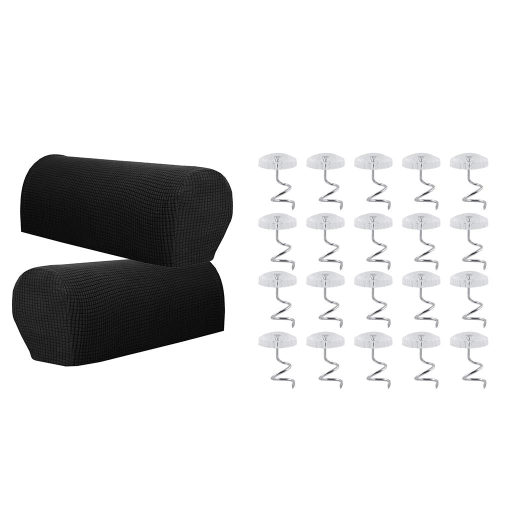 1 Pair Furniture Sofa Armrest Covers Protectors with 20 Twist Pins Black