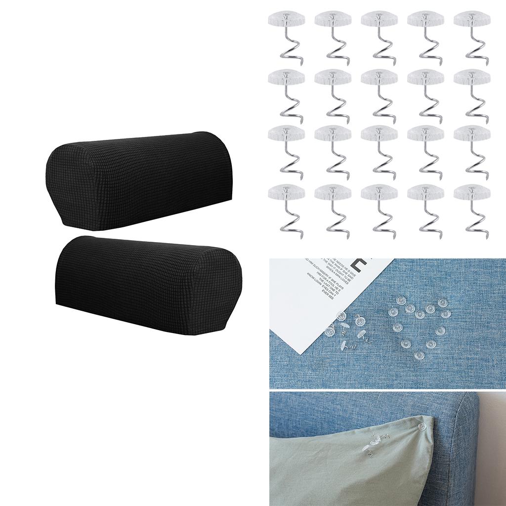 1 Pair Furniture Sofa Armrest Covers Protectors with 20 Twist Pins Black