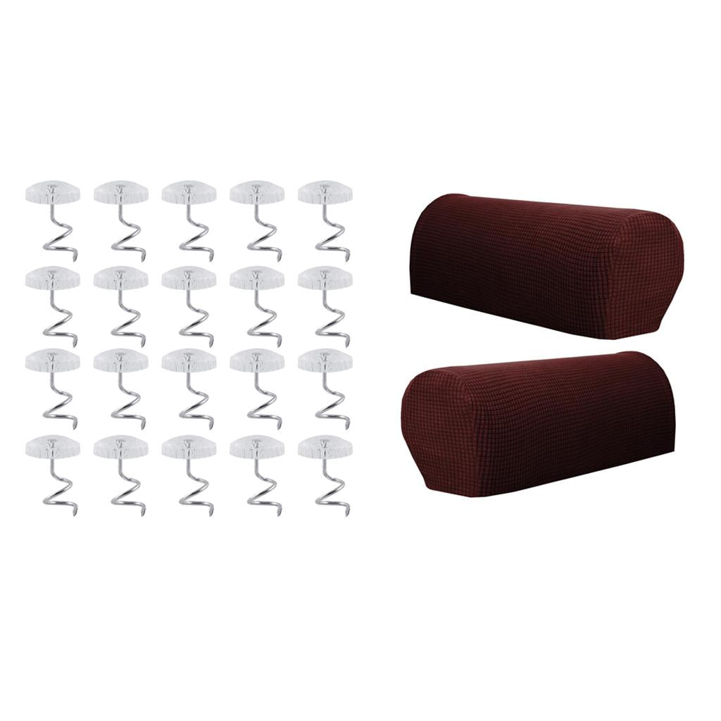 1 Pair Furniture Sofa Armrest Cover Protectors with 20 Twist Pins Dark Brown