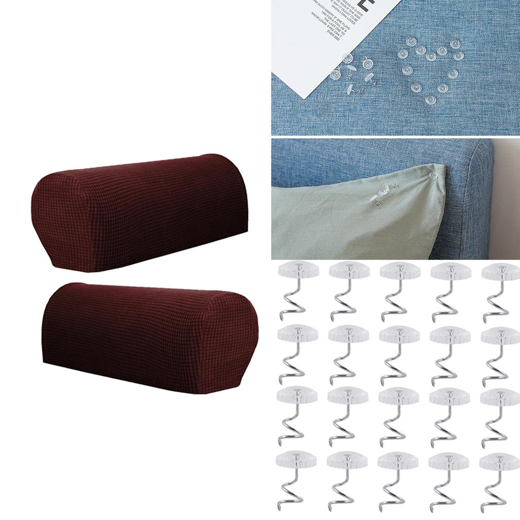 1 Pair Furniture Sofa Armrest Cover Protectors with 20 Twist Pins Dark Brown