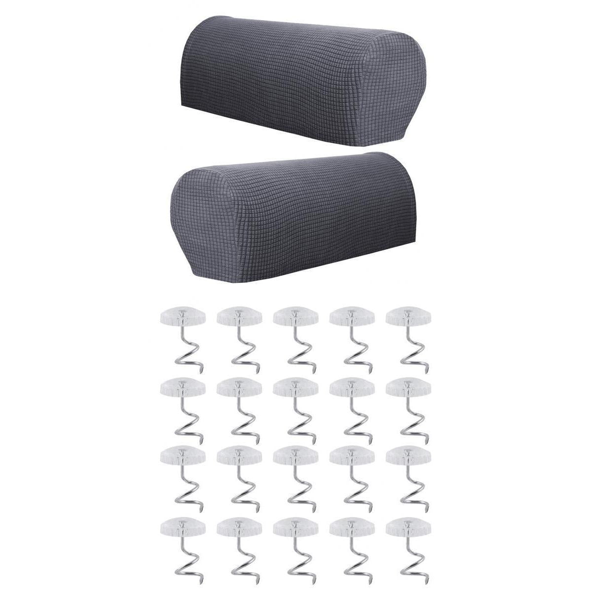 1 Pair Furniture Sofa Armrest Covers Protectors with 20 Twist Pins Gray