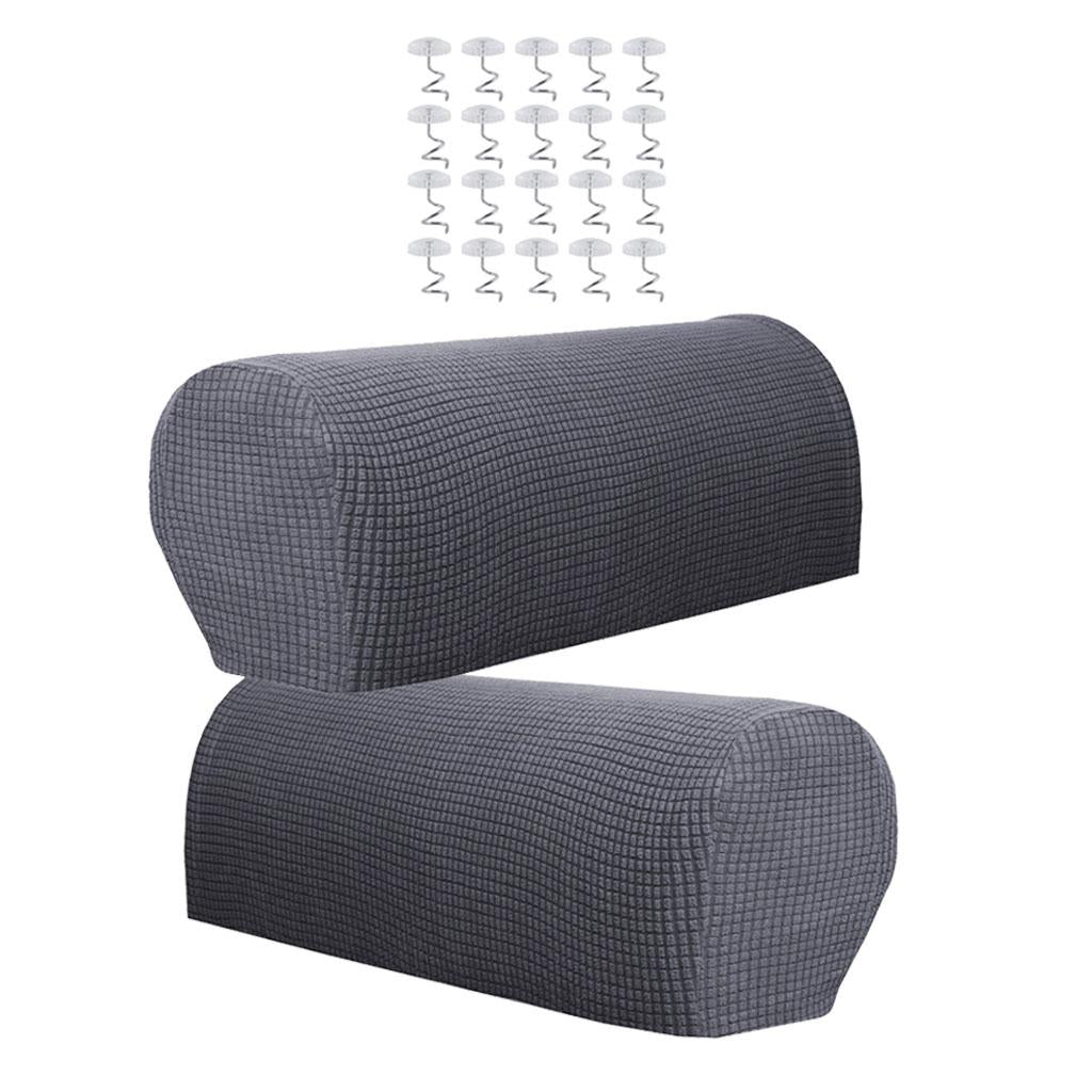 1 Pair Furniture Sofa Armrest Covers Protectors with 20 Twist Pins Gray