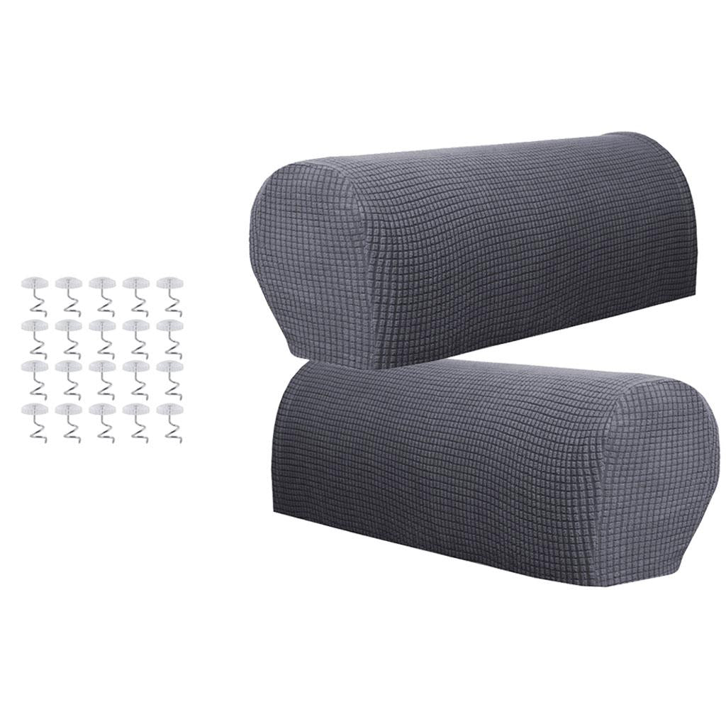 1 Pair Furniture Sofa Armrest Covers Protectors with 20 Twist Pins Gray