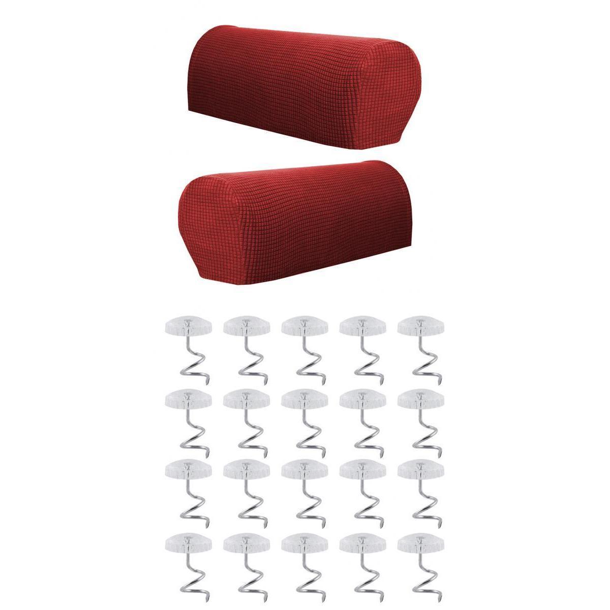 1 Pair Furniture Sofa Armrest Covers Protectors with 20 Twist Pins Burgundy