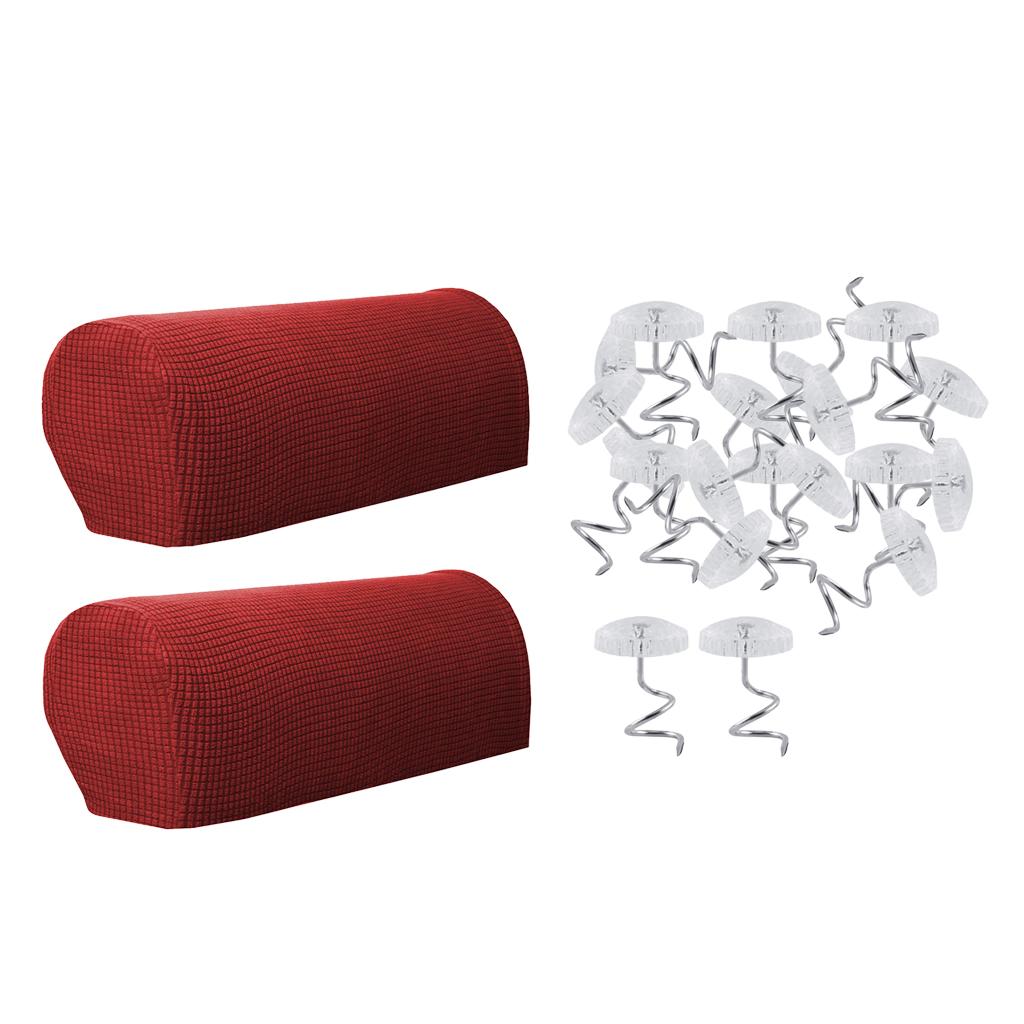 1 Pair Furniture Sofa Armrest Covers Protectors with 20 Twist Pins Burgundy