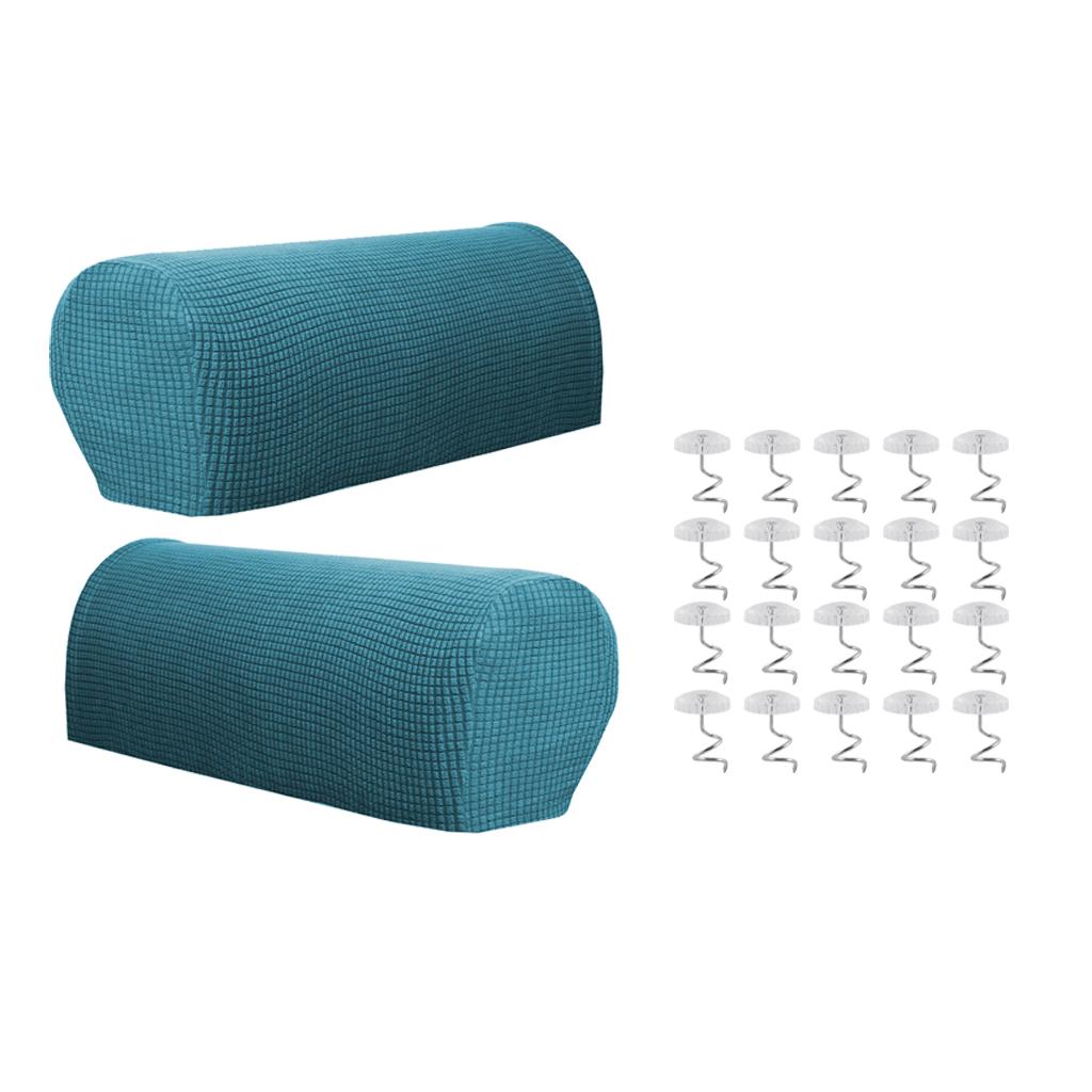 1 Pair Furniture Sofa Armrest Covers Protector with 20 Twist Pins Dark Green